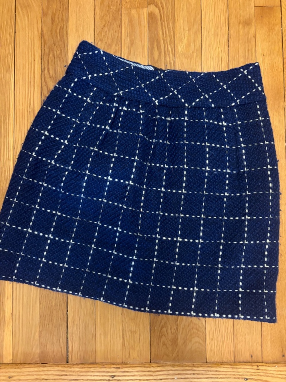 Maeve | Blue/White Wool Blend Pleated Checked Mini Skirt Sz 8
